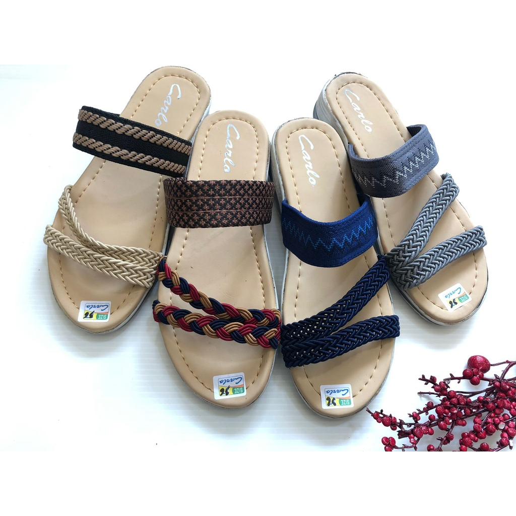 [Size 36-40] SANDAL SELOP KEPANG WANITA WEDGES 3CM / SANDAL KULIT CEWE KOREA