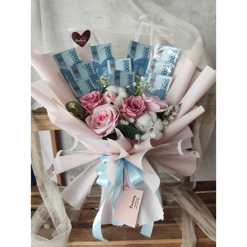 buket uang 10 lembar, uang mainan, bisa custom warna tema, money bouquet sidoarjo surabaya