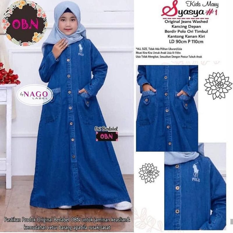 Nayla Maxy kids gamis anak jeans usia 8-12 tahun remaja tanggung
