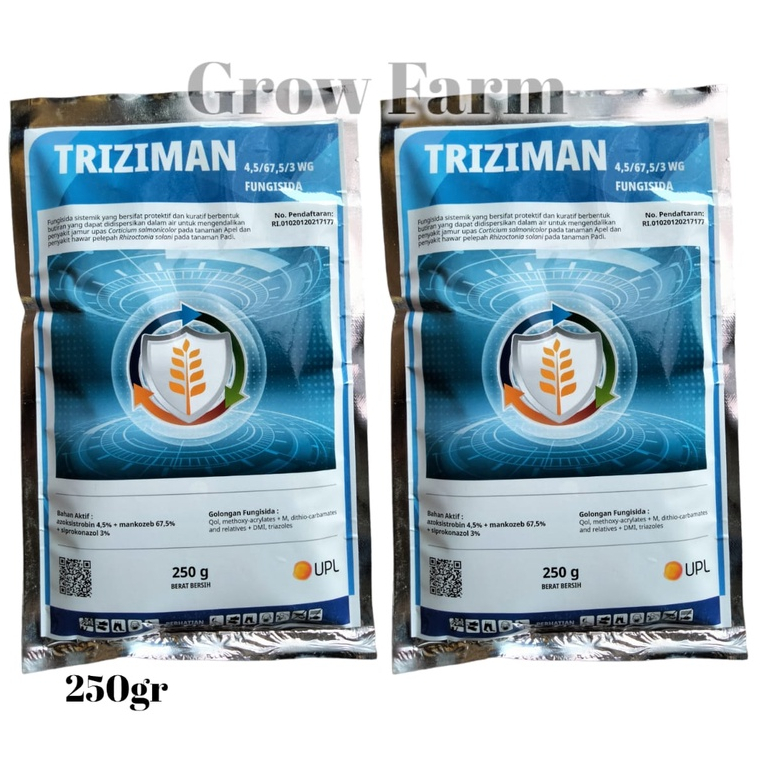 Fungisida TRIZIMAN 4,5/67,5/3 WG 250 Gram Bahan Aktif azoksistrobin 4,5% mankozeb 67,5% siprokonazol
