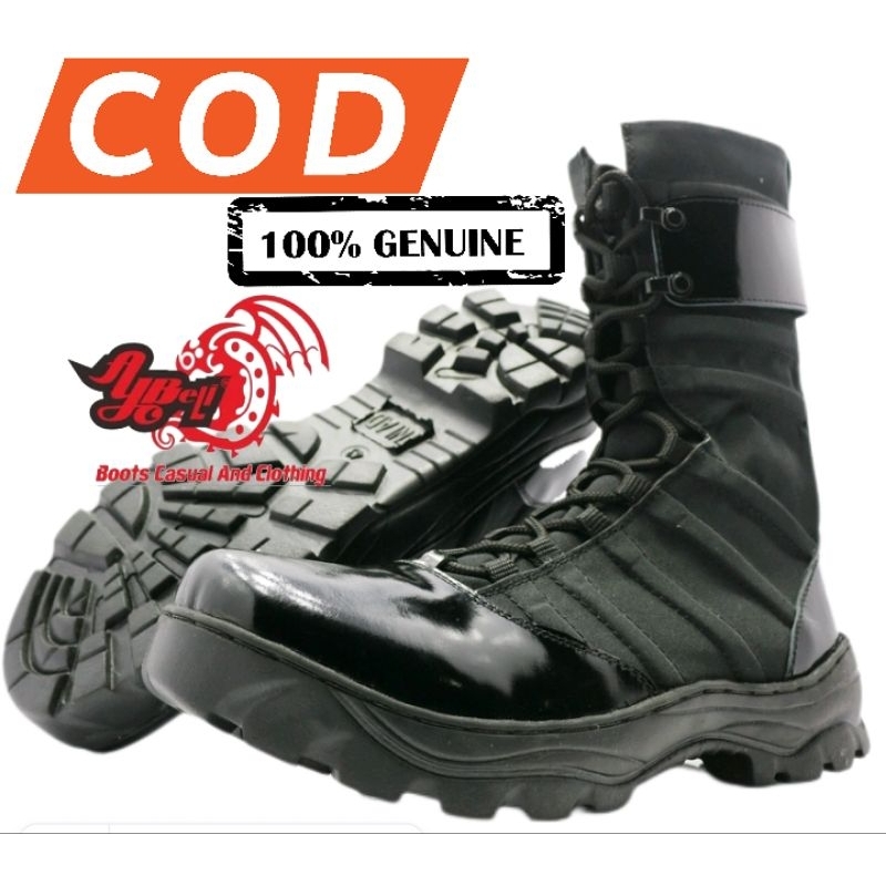 Sepatu PDL Ninja ASLI Kulit Mengkilap Tanpa Semir NJM-MengKilap