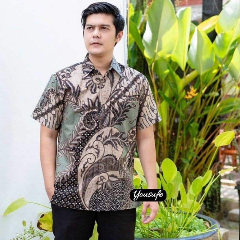 Baju Batik Pria Seragam Pernikahan Hajatan Keluarga Sinoman Produksi Pekalongan Halus Katun Motif Kate Sage Hijau SG1003