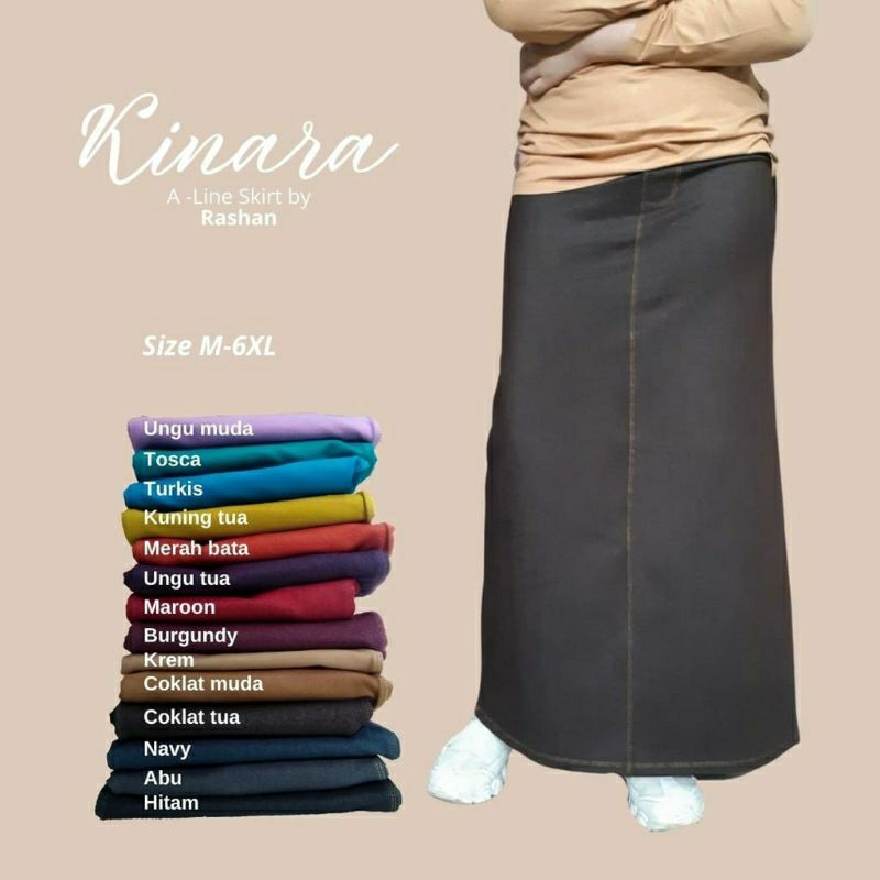 RASHAN- KINARA SKIRT Rok A Denim (HITAM,NAVY,COKLATTUA,COKLATMUDA,KREM,MAROON,MERAHBATA ABU)