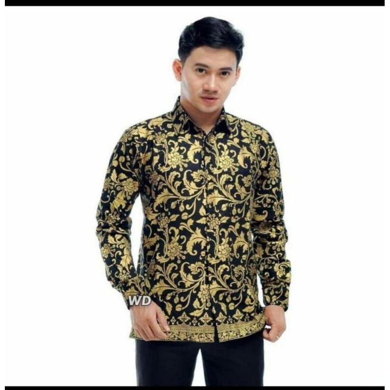 Baju Batik Pria Batik Pekalongan Batik Motif Bakung Prada Emas