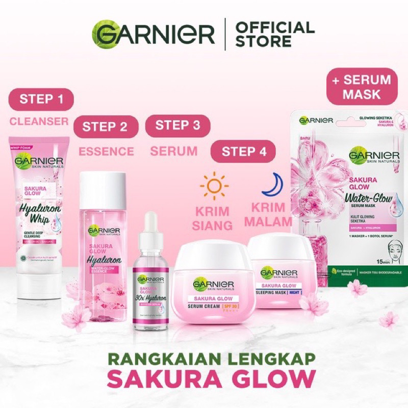 Garnier Sakura Glow Serum Day Cream SPF30/PA+++ Skin Care - 50 ml (Untuk Kulit Cerah Merona)