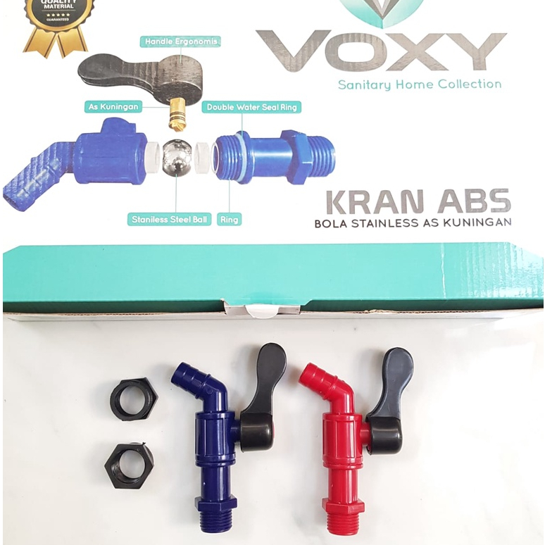 Kran Air Taman PVC Plastik Abs VOXY 1/2 3/4 Engkol Biru Merah Bola Stainless As Kuningan - Kran Tembok Pvc dengan Verloop - Kran Plastik Engkolan - Kran Bola VOXY