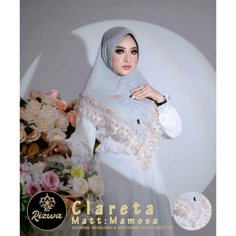 [ Rizwa Hijab ] CLARETA••hijab instan pet motif••hijab renda instan jersey mamosa