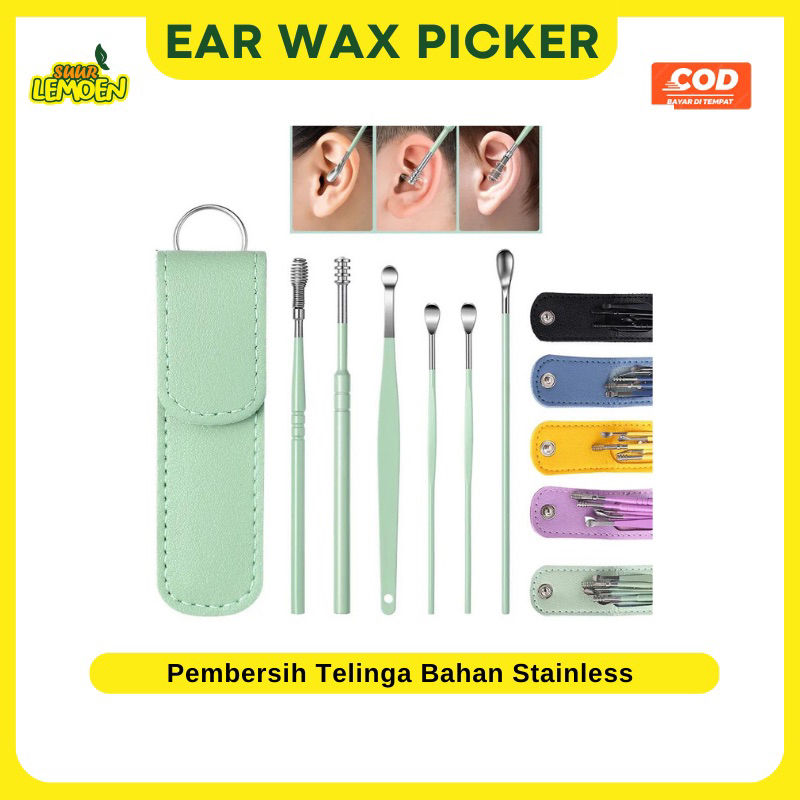 Pembersih Telinga Korek Kuping Ear Wax Picker Set 6pcs Stainless Steel Anti Karat