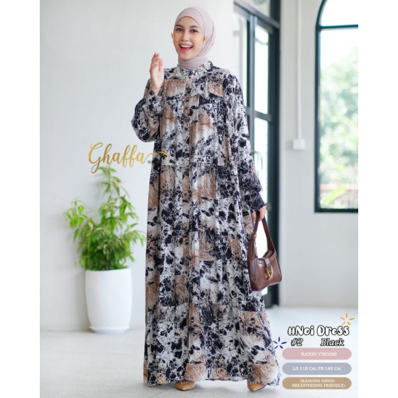 NOI DRESS #2 BY GHAFFA THE LABEL / DRESS MOTIF WANITA MUSLIMAH / GAMIS RAYON LD110