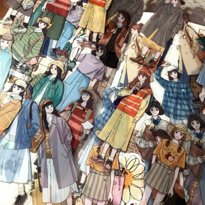 

Lovely Girl PET Sticker / Waterproof stiker for journaling / Bujo