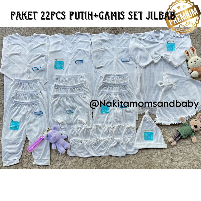 22pcs Paket Hemat Perlengkapan Baju Bayi Baru Lahir / Newborn Celana bayi Kado Putih SNI Promo 8.8