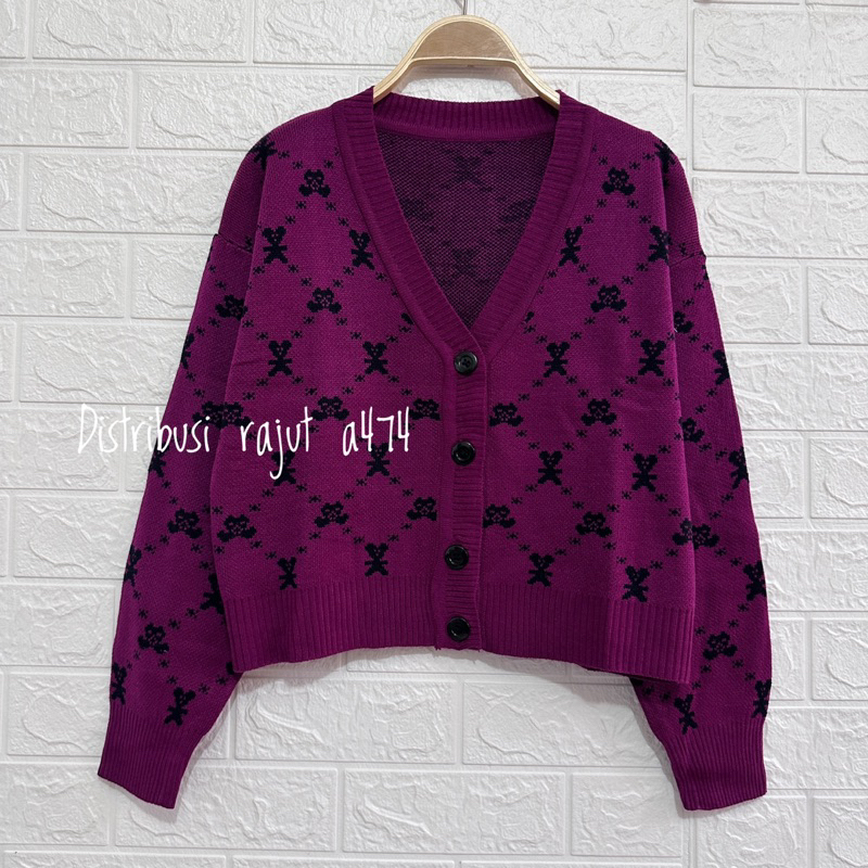 MLB Korea Monogram Unisex Cardigan Rajut Motif Wanita