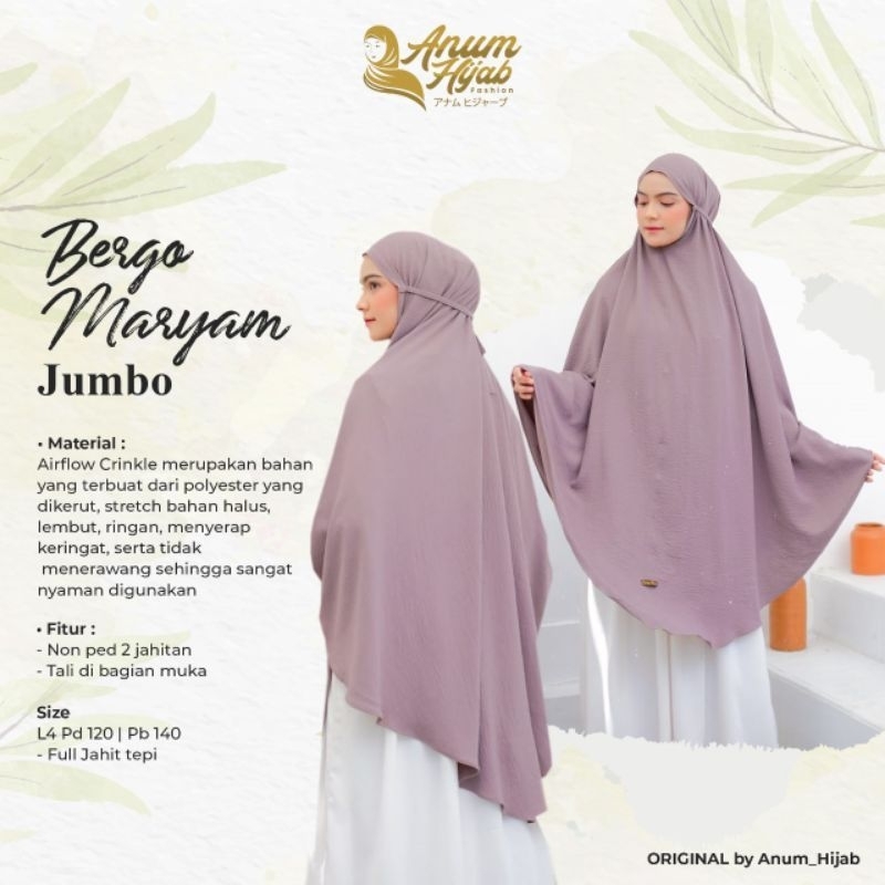 Bergo Maryam Crincle Airflow Size XL XXL hijab Instan Syar'i crinkle Airflow  Kerudung wanita Remaja Dewasa Terbaru Kekinian