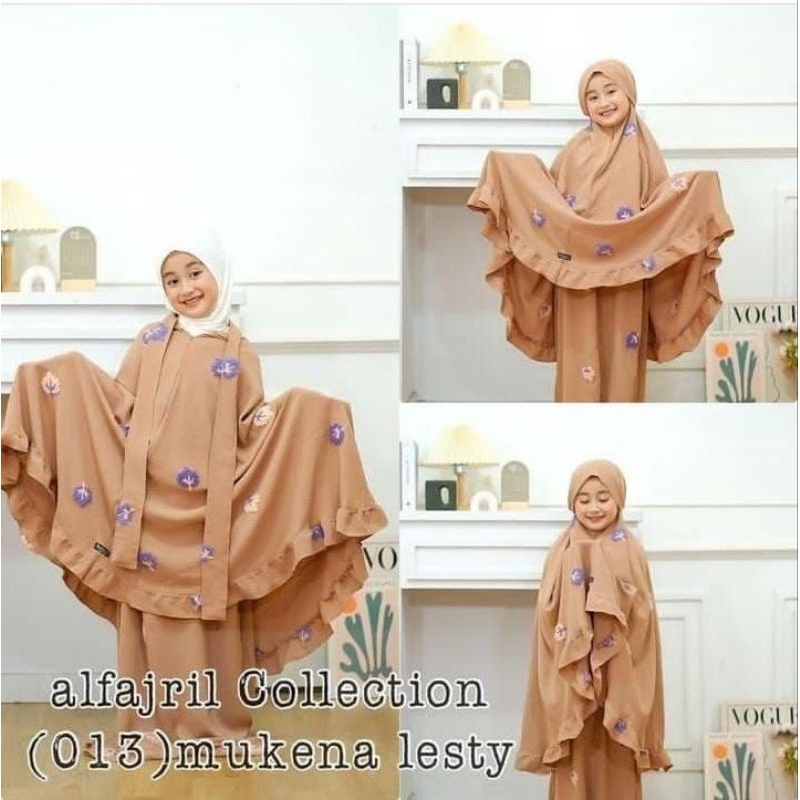 (COD) MUKENAH ANAK TALI LESTY 3in1 CRINKLE BORDIR USIA 6–10 TAHUN ORI ALFAJRIL MUKENAH PEREMPUAN TAN