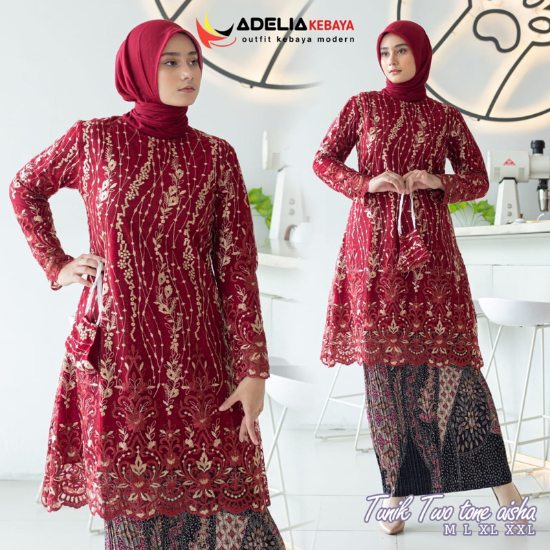 Permata Olshop / Set Kebaya Tunik Twotone Aisha / Baju Kurung Tulle Bordir / Kebaya Modern / Kebaya Cantik