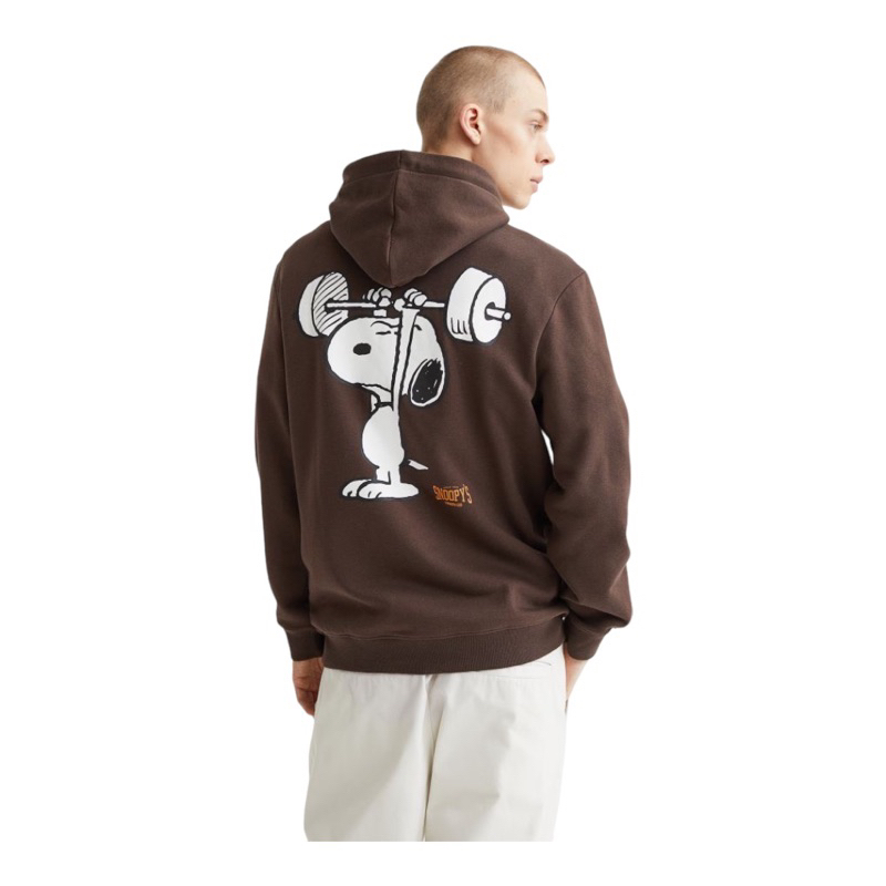 ( 8.8 ) Hoodie H&amp;M Unisex Snoopy Strenght Club Brown Coklat, Flecee Katun Lembut, Free Papperbag