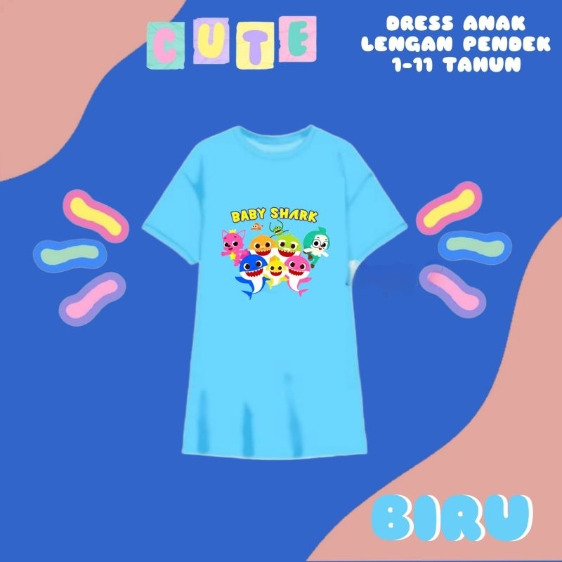 BAJU DASTER ANAK PEREMPUAN 1-11TAHUN MURAH/DRES DASTER ANAK SANTAI BABY SHARK