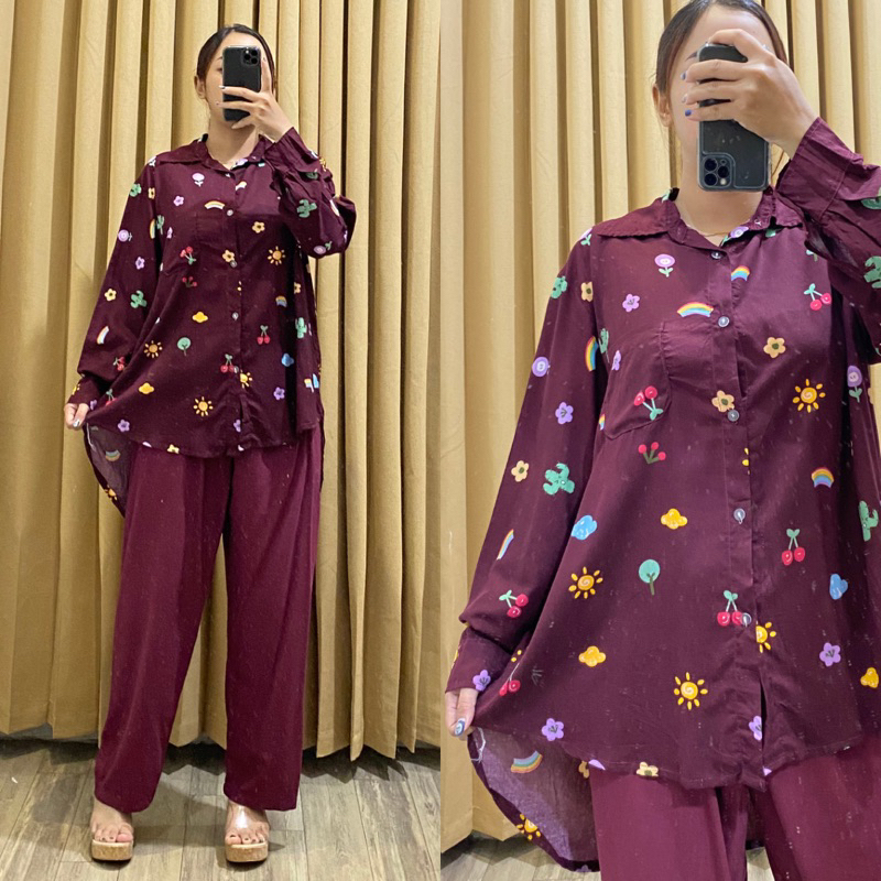 ONE SET RAYON FULL KANCING (PILIH MOTIF) / PIYAMA RAYON WANITA MURAH / PAJAMAS BUSUI / DAILY SET | ONESET RAYON CELANA PANJANG LENGAN PANJANG LD 120 | ONESET PIYAMA LD 130