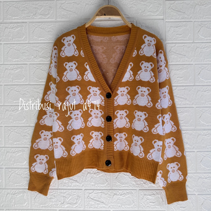 KARTIKA CARDIGAN RAJUT CROP MOTIF BEAR WANITA