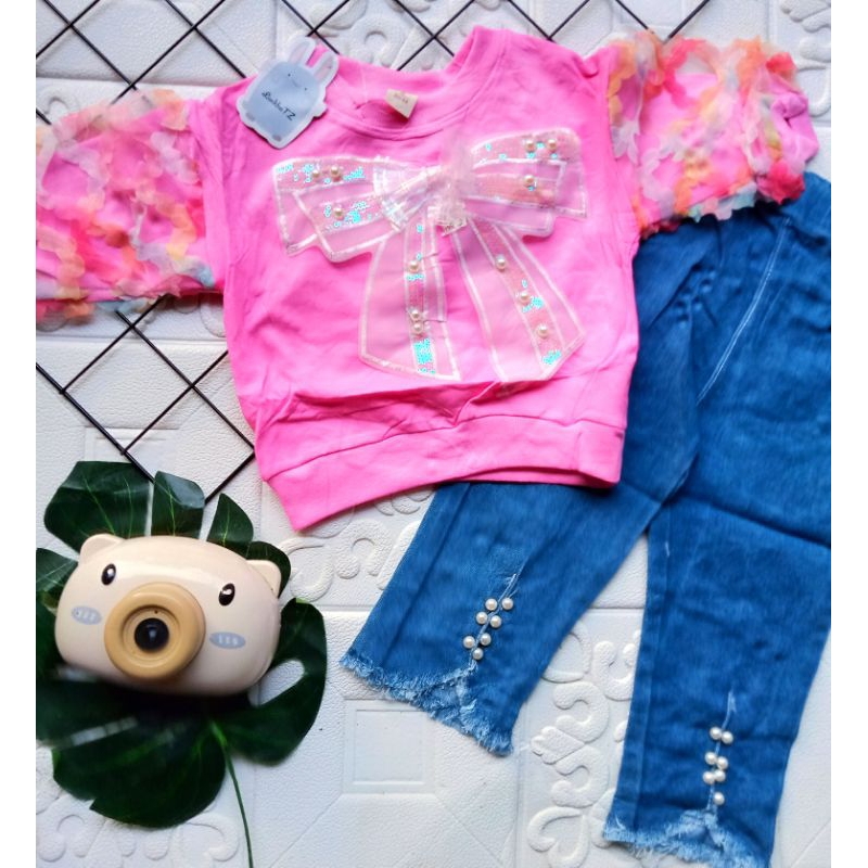 SETELAN ROK LEGGING ANAK PEREMPUAN IMPORT 1-5 TAHUN LENGAN PANJANG 7/8 / SETELAN ANAK CEWEK IMPORT ROK CELANA LEGGING TUTU + SWEATER ANGSA  BEAR KELINCI DANCE PITA MUTIARA