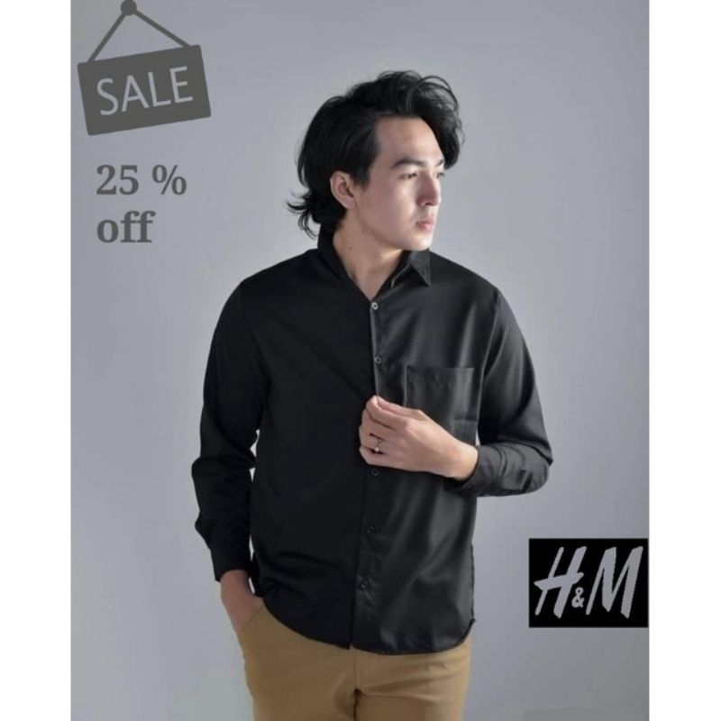 HM kemeja Pria panjang polos Slimfit Kemeja polos casual Hitam,navy,army, maroon, putih