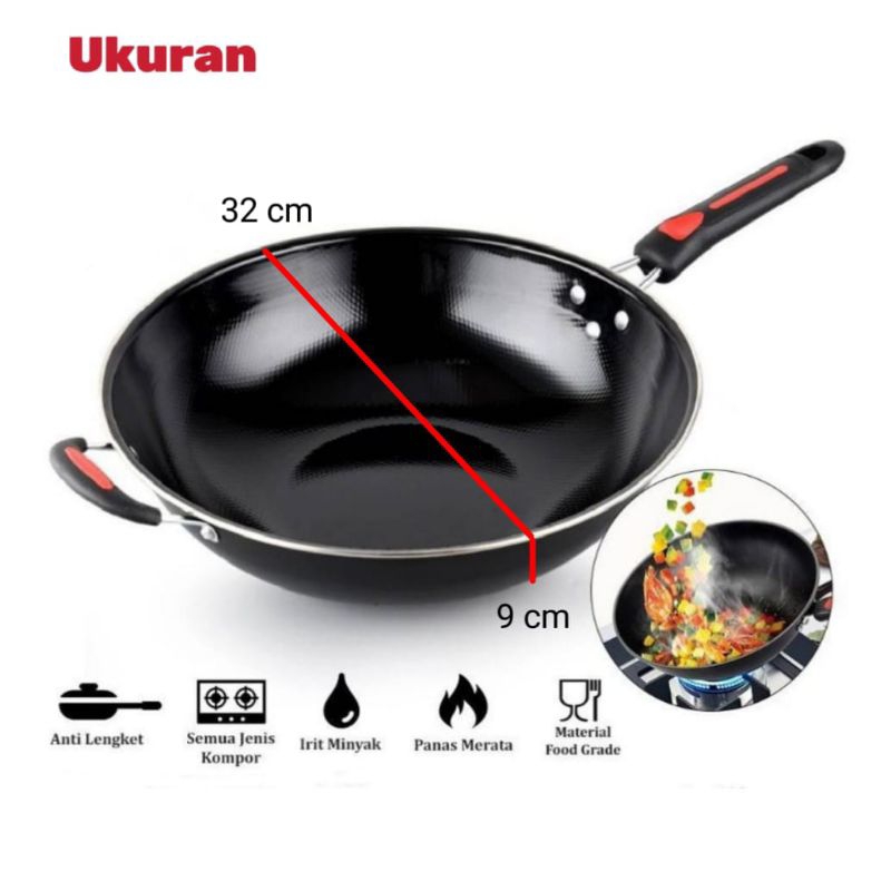 WAJAN GAGANG ENAMEL 32 CM /PANCI WAJAN ANTI LENGKET⭐Toko13.olshop⭐