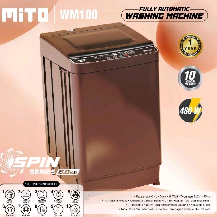 Mito Mesin Cuci WM 100 Spin Series 6 KG | Fully Automatic Washing Machine