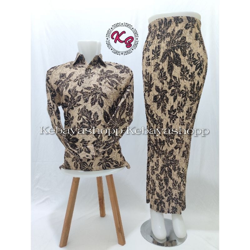 Kebayashopp - set couple rok plisekt kemeja panjang/couple batik rok dan kemeja/couple kebaya wisuda/couple pasangan keluarga/couple batik pesta/couple termurah