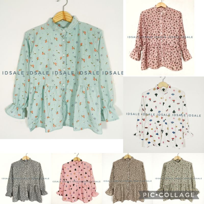 Blouse wanita motif bunga lengan panjang atasan perempuan kekinian baju korean style anak perempuan 