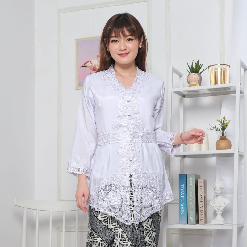 Promo Kebaya Encim Modern Silky Aplikasi Brukat Renda Lengan Panjang Muslim