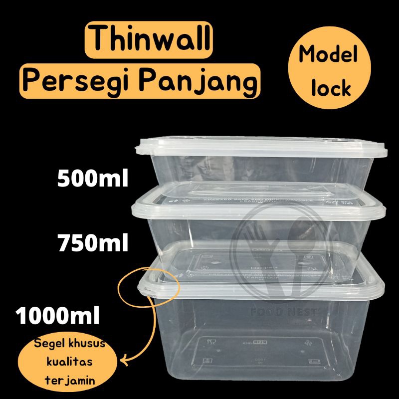 thinwall lock thinwall segel 500ml 750ml 1000ml thinwall rectangle food container box thinwall plastik transparan wadah salad