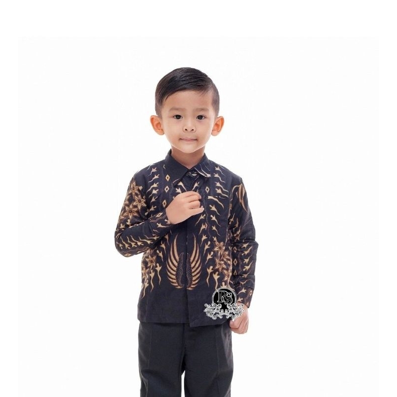 Kemeja Batik Anak Baju Keluarga Couple Terbaru Motif Bernekel Hitam Kids Pernikahan Hajatan Kids03