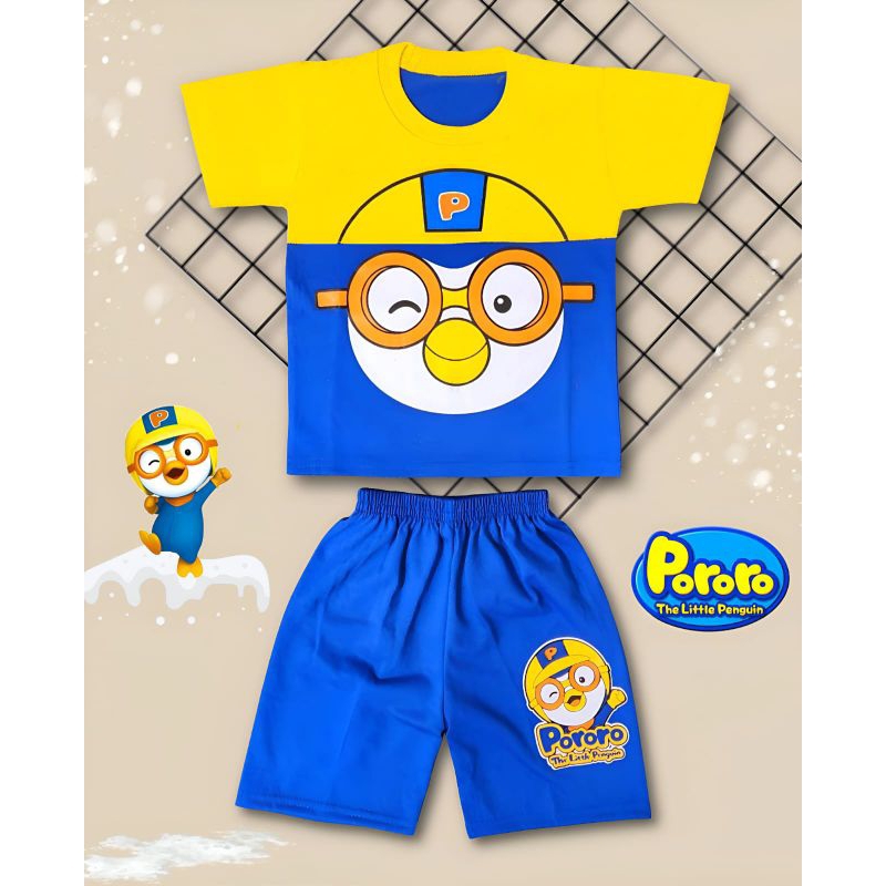 SETELAN ANAK BISA COD UNISEX PORORO PINGUIN LUCU USIA 1-10THN