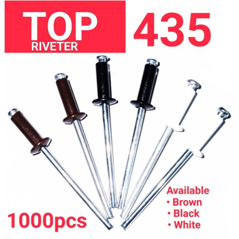 Paku Rivet TOP RIVETER 435 Warna Black/White/Brown Size 3,2mm x 9,5mm