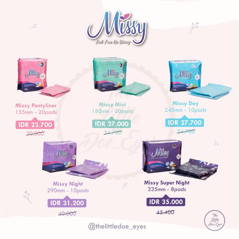 [READY] Missy Pads Pembalut Wanita (Pantyliner, Mini, Day, Night, Super Night) with BONUS