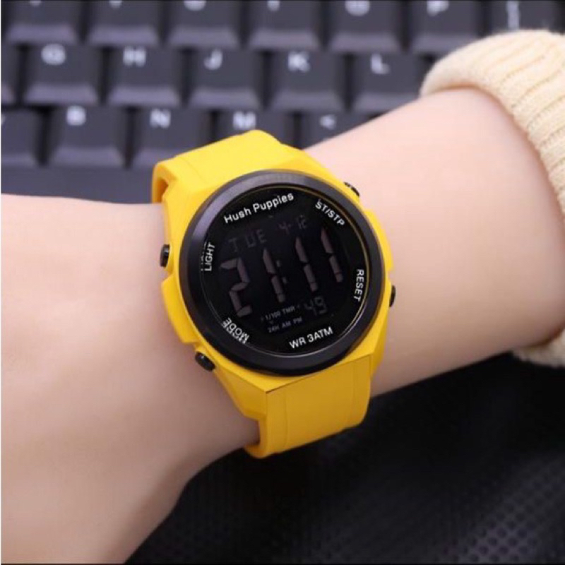 (BISA COD) JAM TANGAN WANITA/PRIA HUSHPUPPIES DIGITAL TALI RUBBER JJ-4390