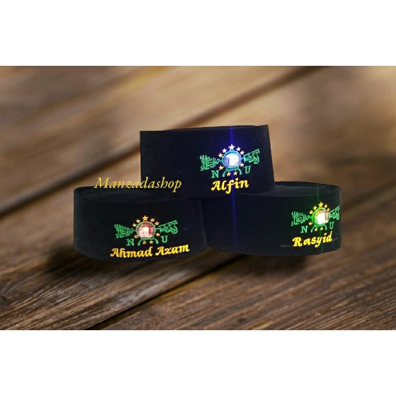 Peci Anak Songkok NU Buludru Pakai nama+Lampu Led Sentuh Kopyah Nasional Merk Presiden