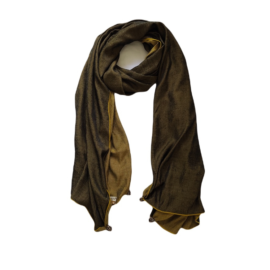Syal Leher Polos Scarf Leher  Pasmina Panjang Katun Shawl Pashmina Kuning Hitam GESYAL  Bolak Balik