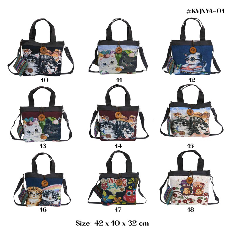 TAS THAILAND GAJAH OWL KANVAS - TOTE BAG SLEMPANG WANITA IMPORT BEST SELLER SOUVENIR BANGKOK TENUN