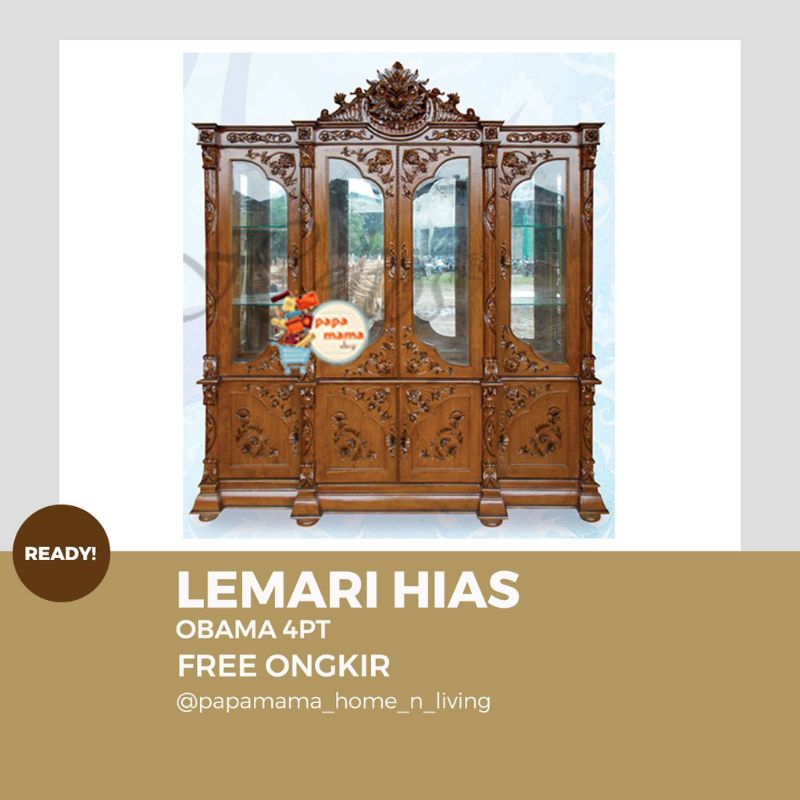 Lemari Hias Jepara 4 Pintu - Lemari Kristal Kayu Jati - Medan