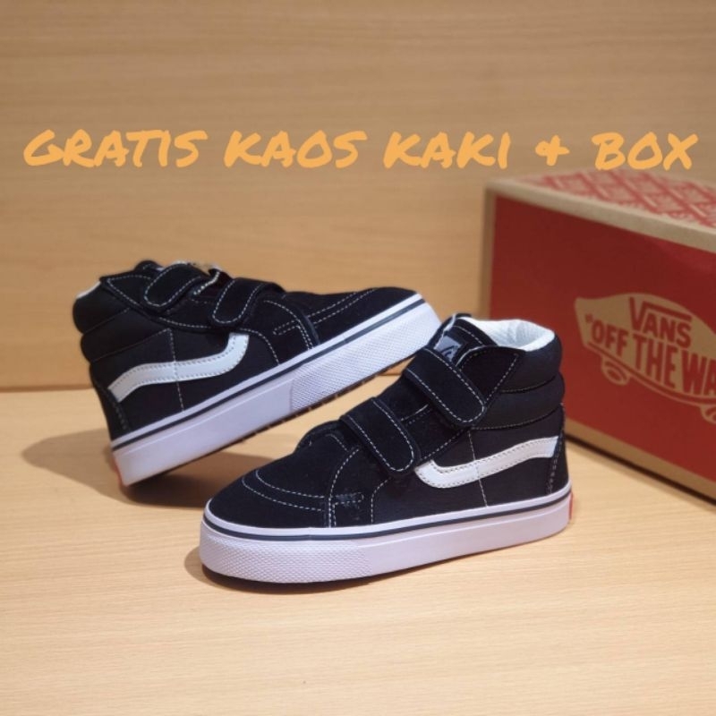 Sepatu Vans Anak Old Skool Tinggi Hitam Sekolah Sepatu Anak Laki Laki Perempuan Unisex Sepatu Kanvas Premium Bnib