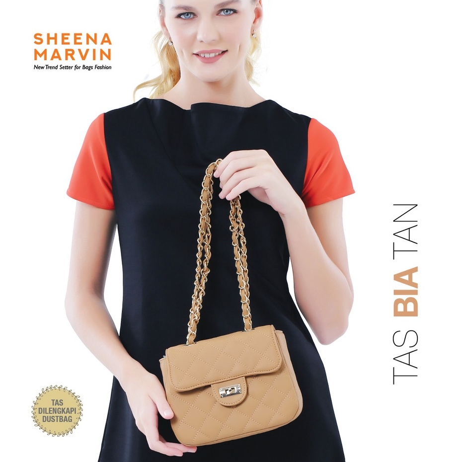 TAS SELEMPANG TALI KOMBINASI RANTAI DAN KULIT BY SHEENA MARTIN BIA TAN BAG