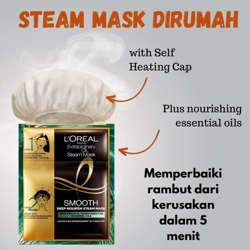 LOreal Paris Extraordinary Oil  Steam Hair Mask - Smooth Deep Nourish / Masker Rambut dengan self heating cap