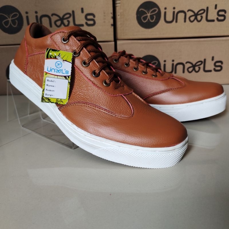 Sepatu Sneakers Pria Casual Kasual Bahan Kulit Asli 100% Original Cs1 Tan