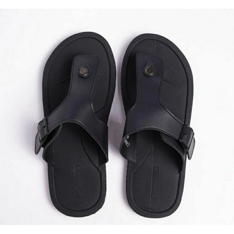 Sandal Kulit Pria Super JUMBO 44-45-46-47-48-49 Jepit Cowok Bapak Casual JUMBO Leather Black Super Tebal Empuk /Sendal Jepit Paku OVERSIZE Clasik