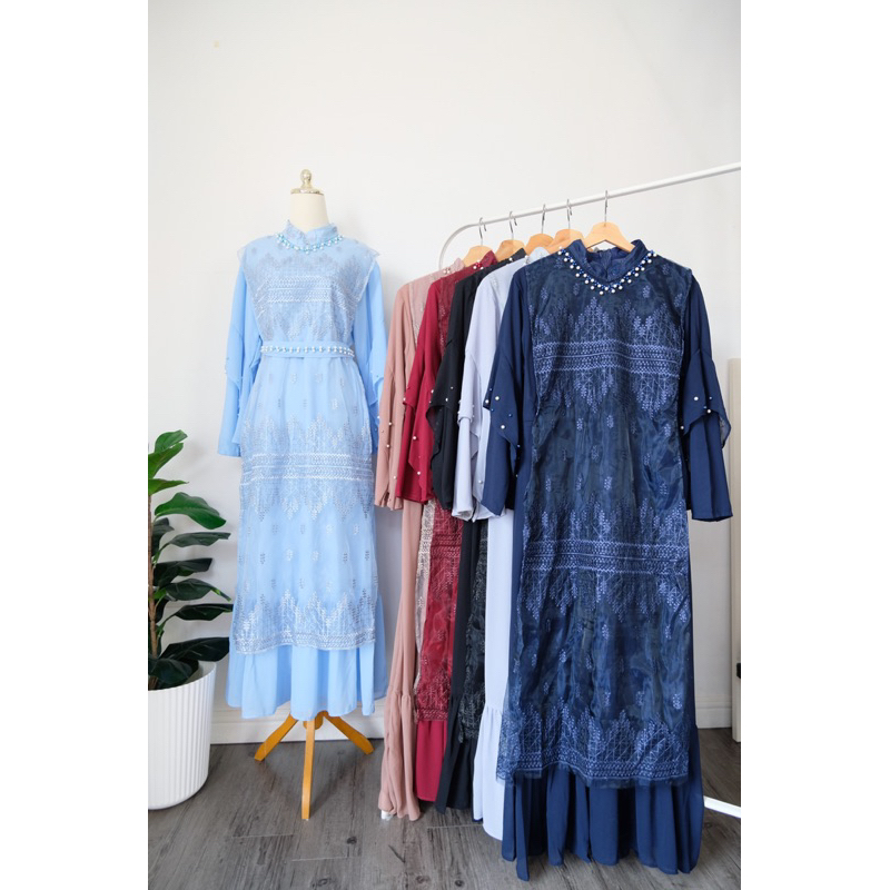 Zaline Tulle Maxi Dress Lebaran/ Gamis Muslim/ Dress bridesmaid kondangan/dres muslim/dress pesta