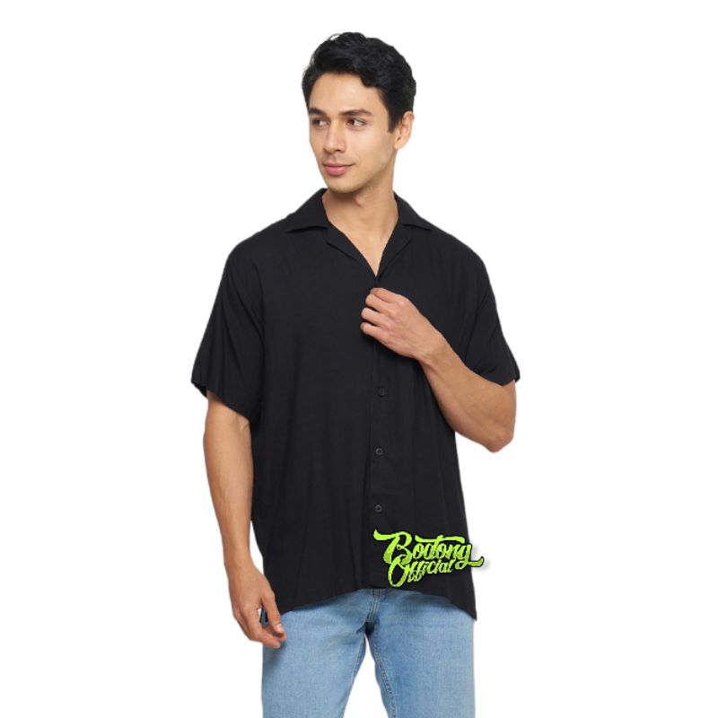 Kemeja polos pria Rayon Hitam M L XL Bodongofficial