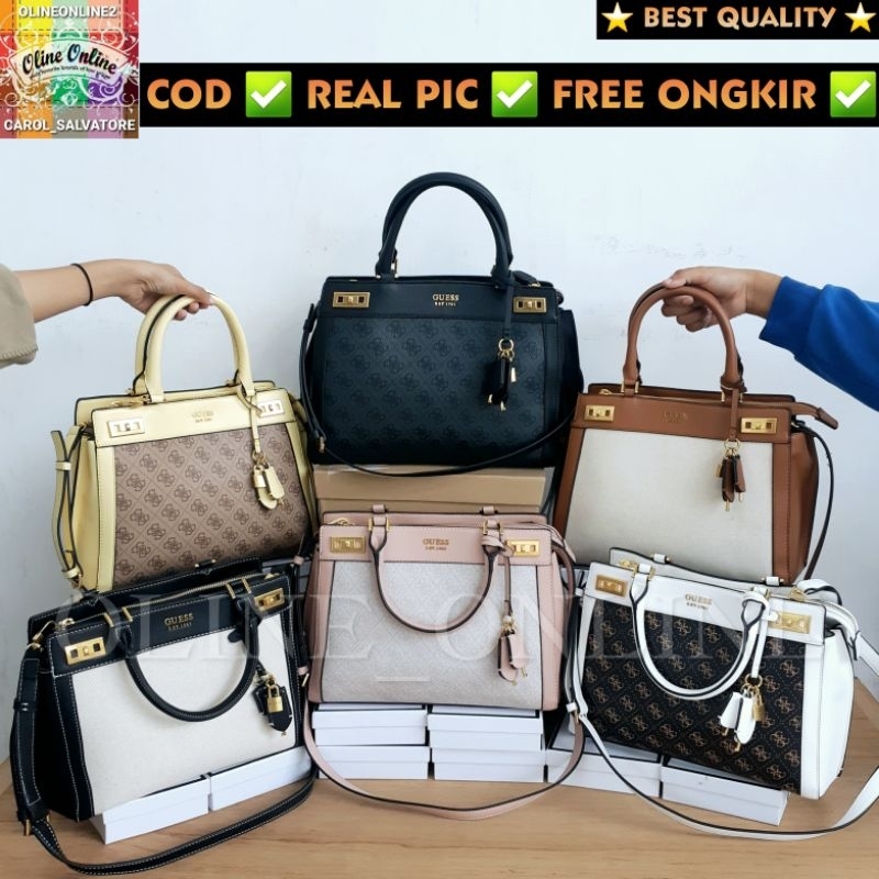 [oline_online] tas katey satchel Big size large sling bag with long strap canvas bag pvc logo batik brown yellow coffee white pink black selempang pundak jinjing Ready stock cirebon majalengka indramayu kuningan tegal brebes losari GS GB sindang laut