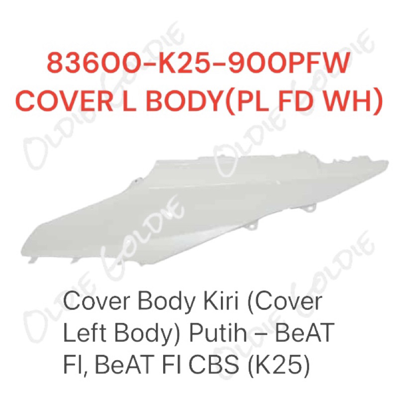 83600-K25-900PFW Cover Body Kiri Beat Fi 2012 - 2014 Stater Berisik Putih