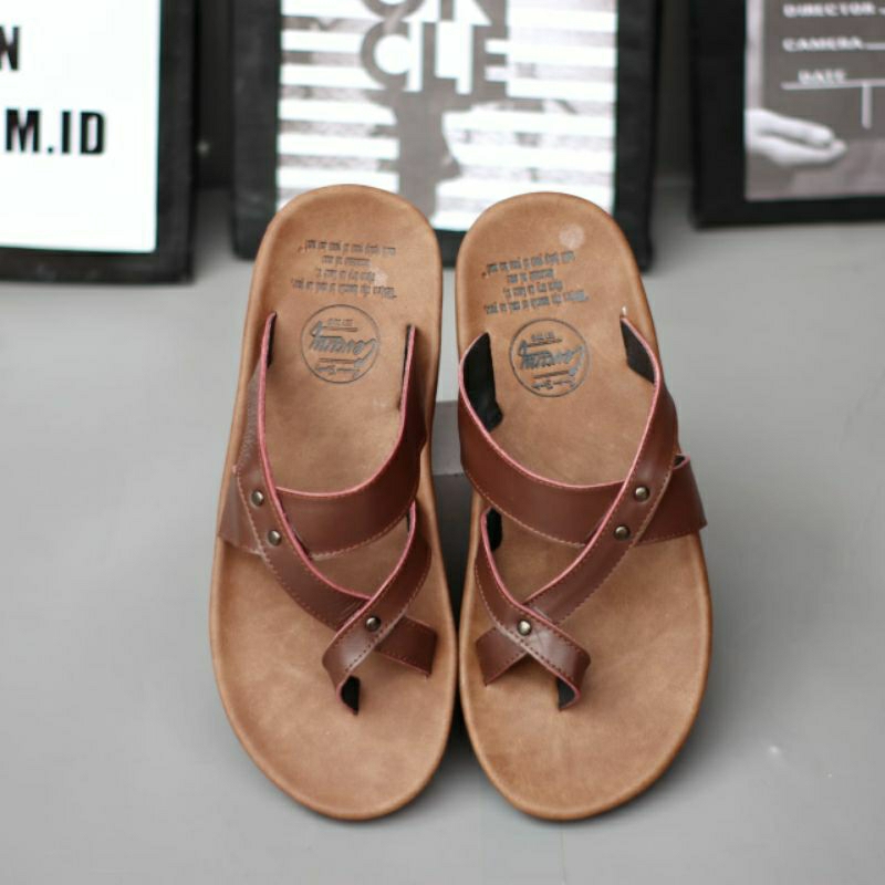 CEVANY WIROS Brown (KULIT ASLI) Sandal Pria Kulit Asli Sendal Casual Ringan Anti Licin